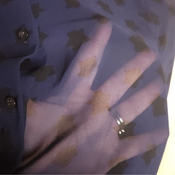 Halogen Womens Blue Sheer Black Star Print Blouse Medium - Picture 4 of 5